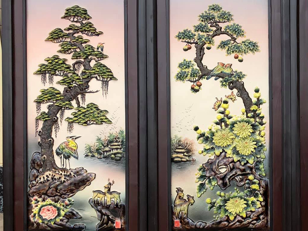 Tranh tứ quý men màu nổi S2 dáng đứng 90x43cm 2