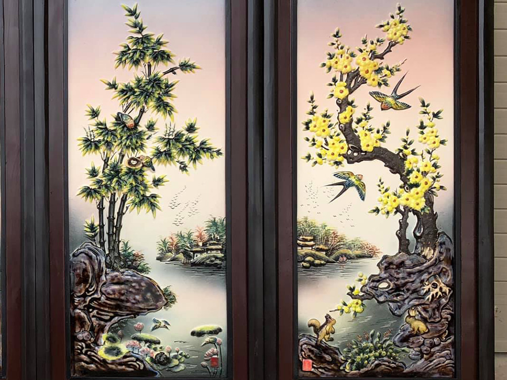 Tranh tứ quý men màu nổi S2 dáng đứng 90x43cm 3