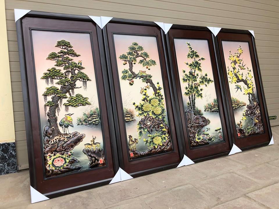 Tranh tứ quý men màu nổi S2 dáng đứng 90x43cm 4