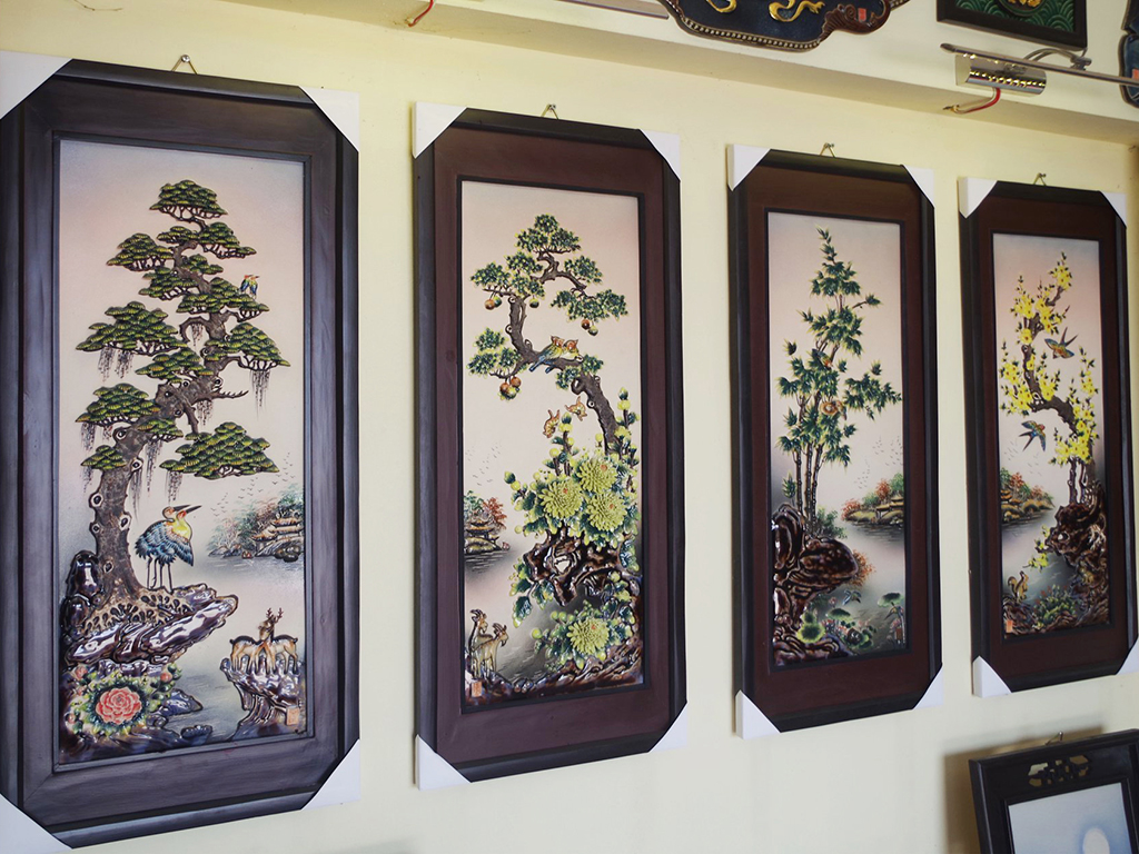 Tranh tứ quý men màu nổi S2 dáng đứng 90x43cm 5