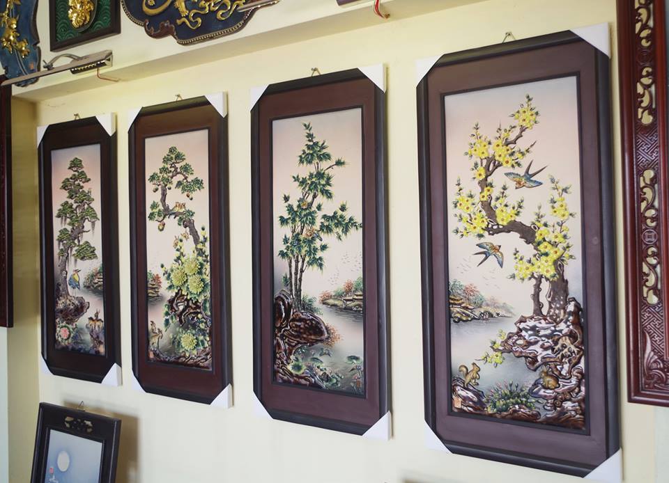 Tranh tứ quý men màu nổi S2 dáng đứng 90x43cm 6