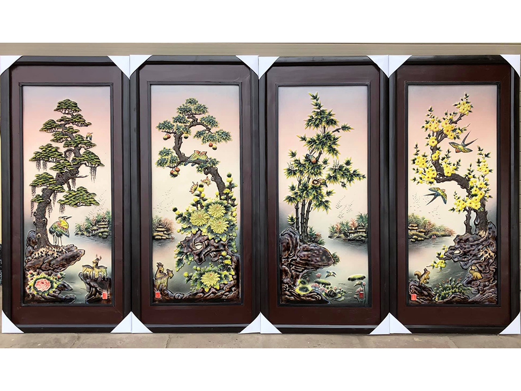 Tranh tứ quý men màu nổi S2 dáng đứng 90x43cm 1