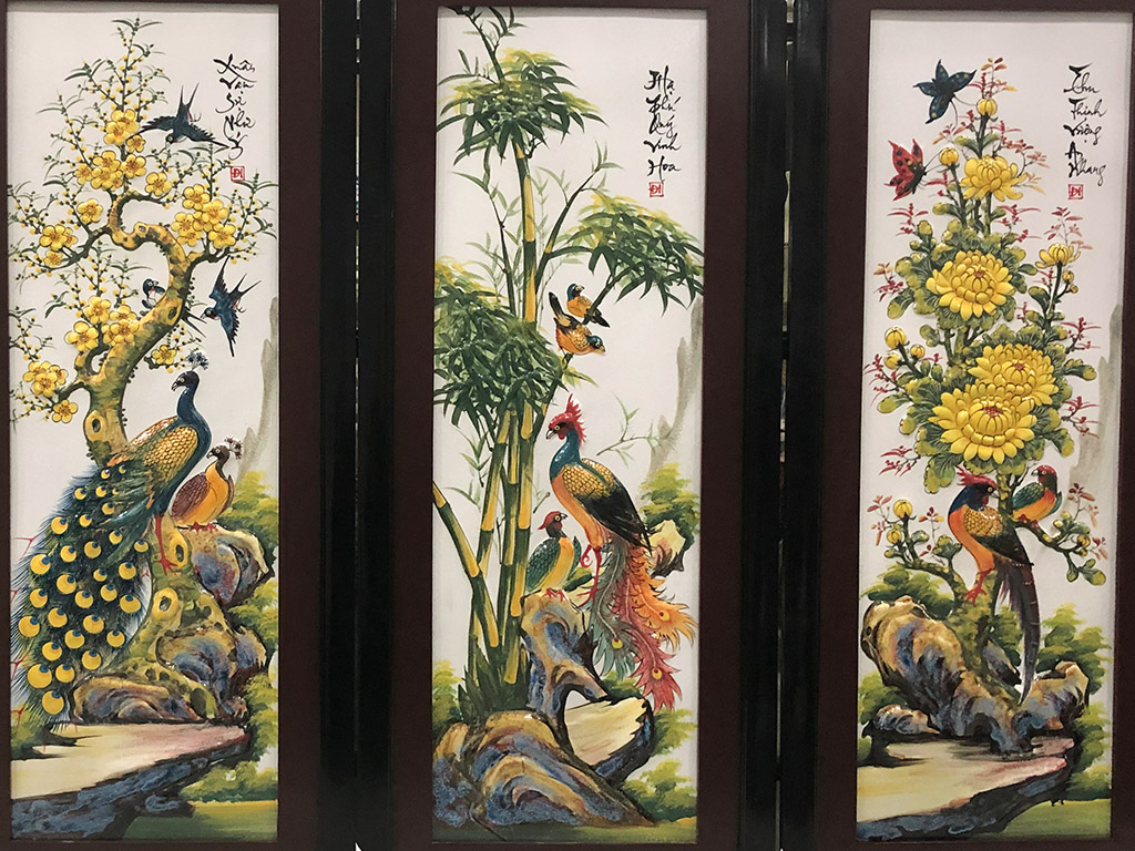 Tranh tứ quý men màu đắp nổi Bát Tràng Tùng Cúc Trúc Mai 112x45cm 4