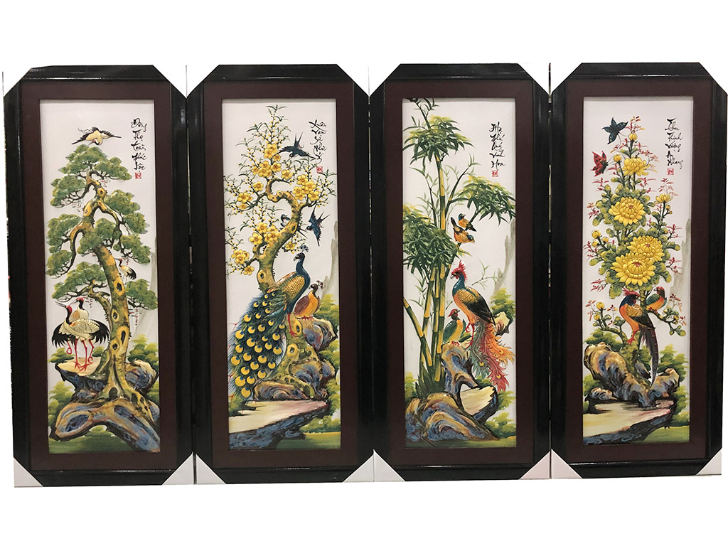 Tranh tứ quý men màu đắp nổi Bát Tràng Tùng Cúc Trúc Mai 112x45cm 1