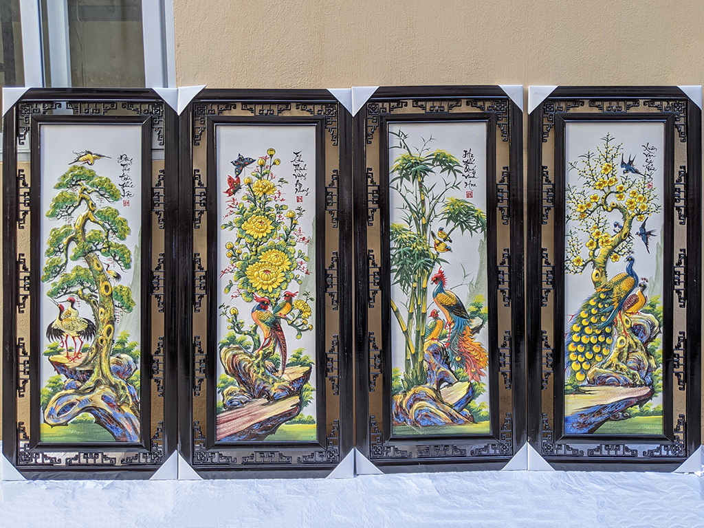 Tranh tứ quý men màu Bát Tràng Tùng Cúc Trúc Mai 116x52cm 2