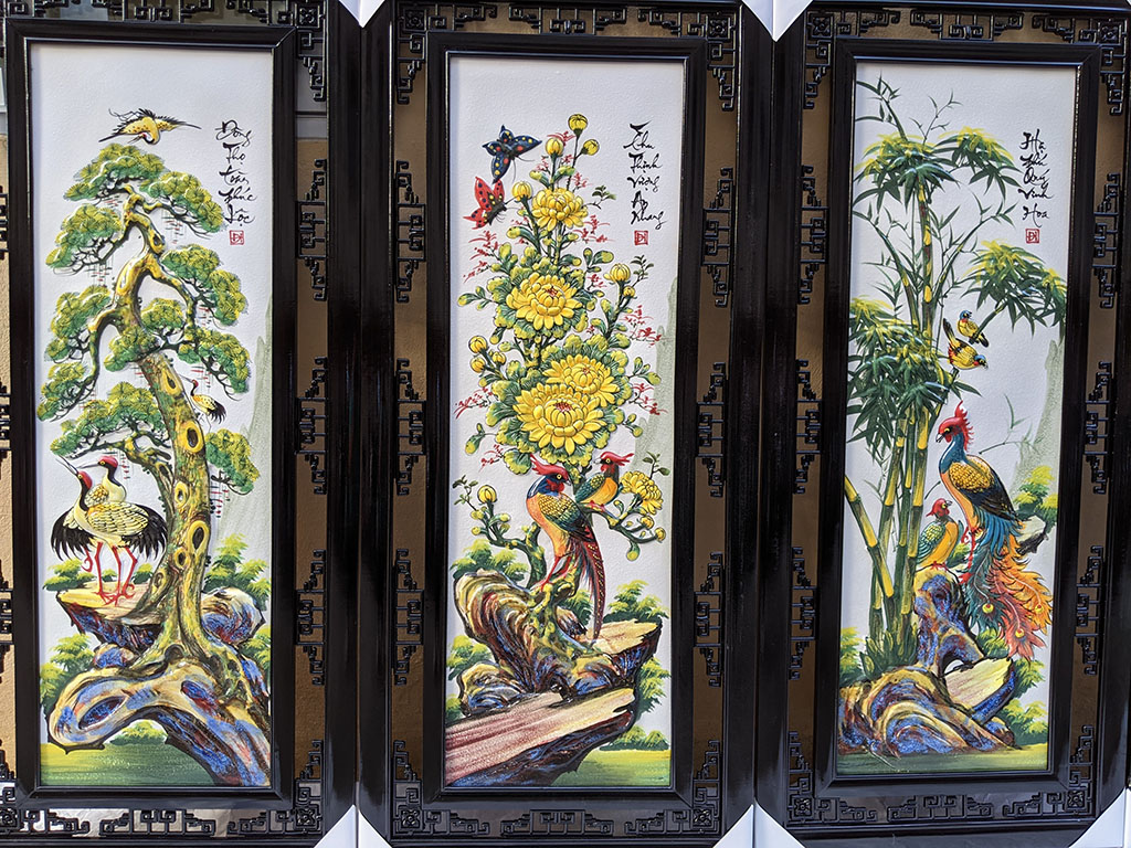 Tranh tứ quý men màu Bát Tràng Tùng Cúc Trúc Mai 116x52cm 3