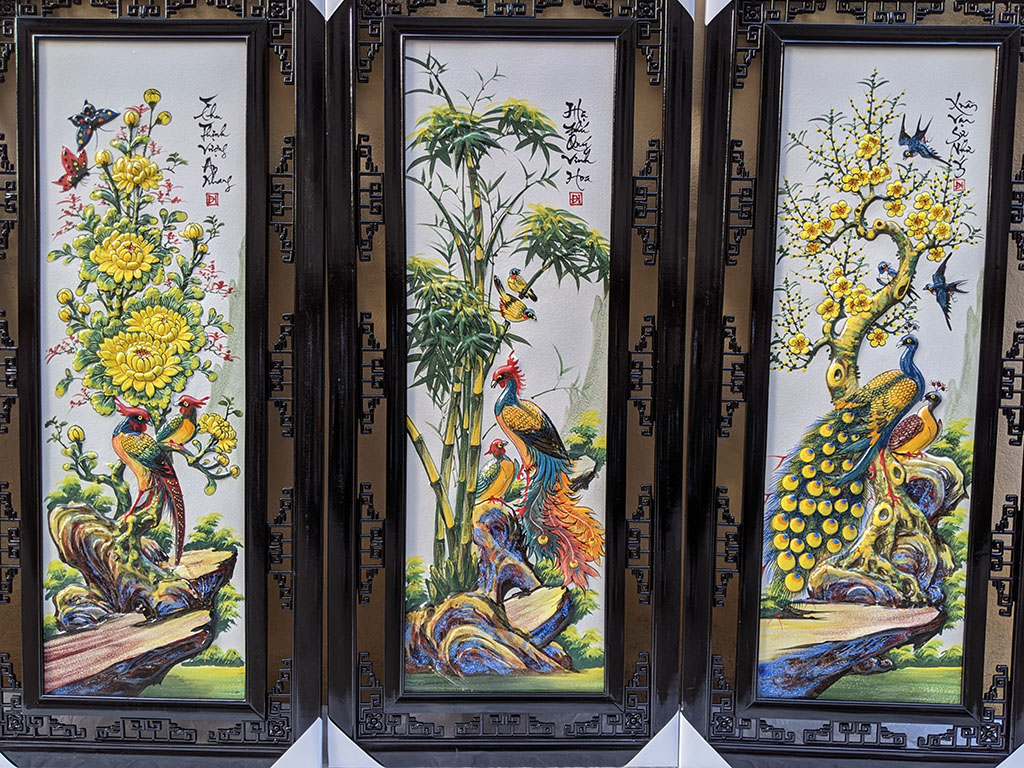 Tranh tứ quý men màu Bát Tràng Tùng Cúc Trúc Mai 116x52cm 4