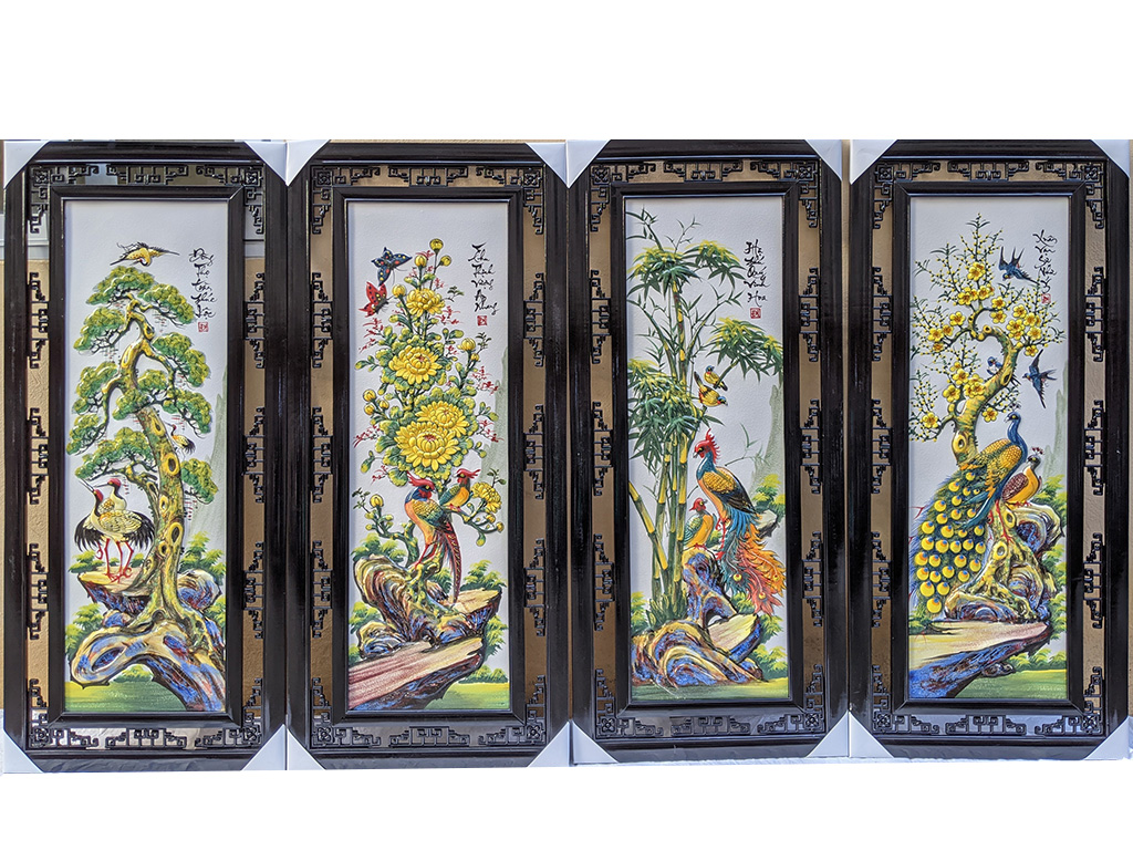 Tranh tứ quý men màu Bát Tràng Tùng Cúc Trúc Mai 116x52cm 1