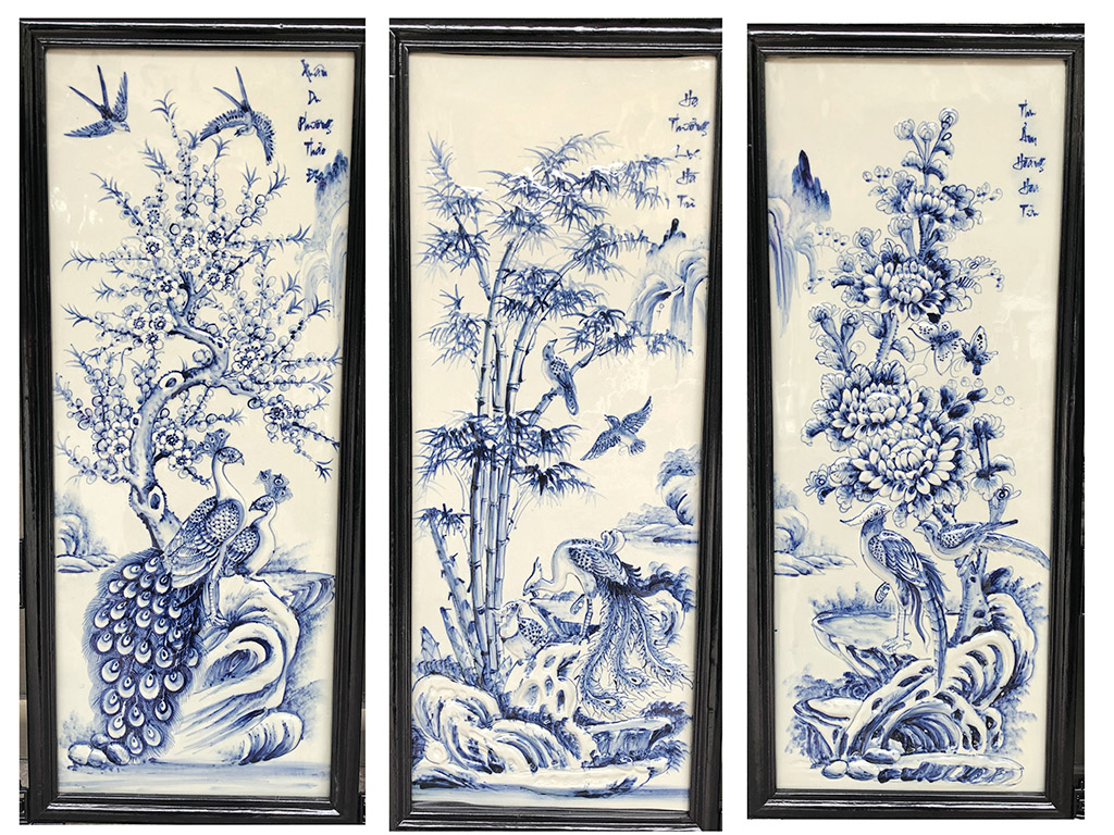 Tranh tứ quý men lam Tùng Cúc Trúc Mai 98x48cm 3