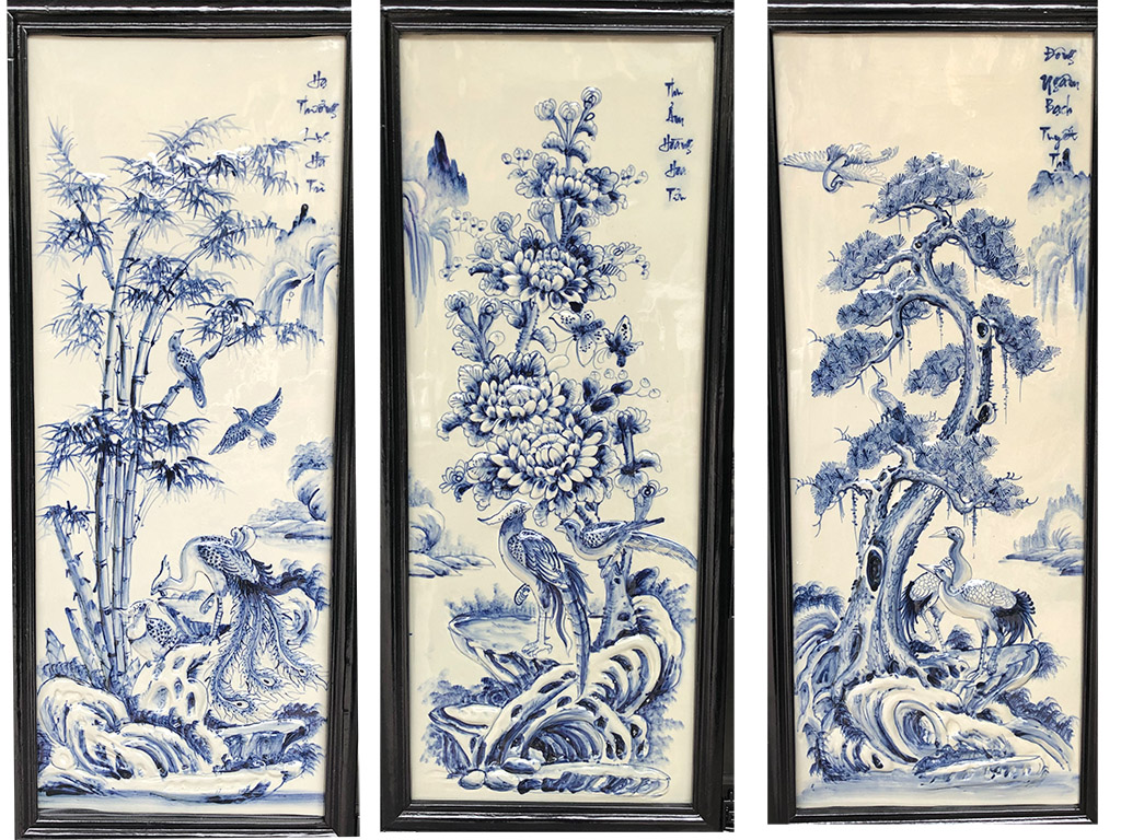 Tranh tứ quý men lam Tùng Cúc Trúc Mai 98x48cm 4