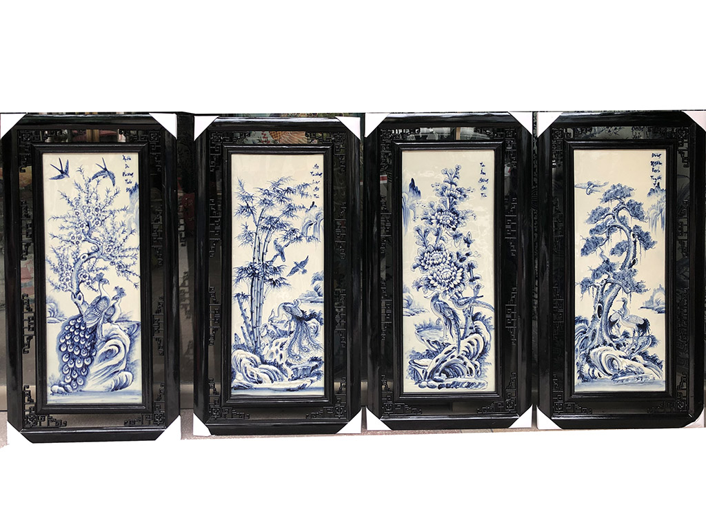 Tranh tứ quý men lam Tùng Cúc Trúc Mai 98x48cm 1