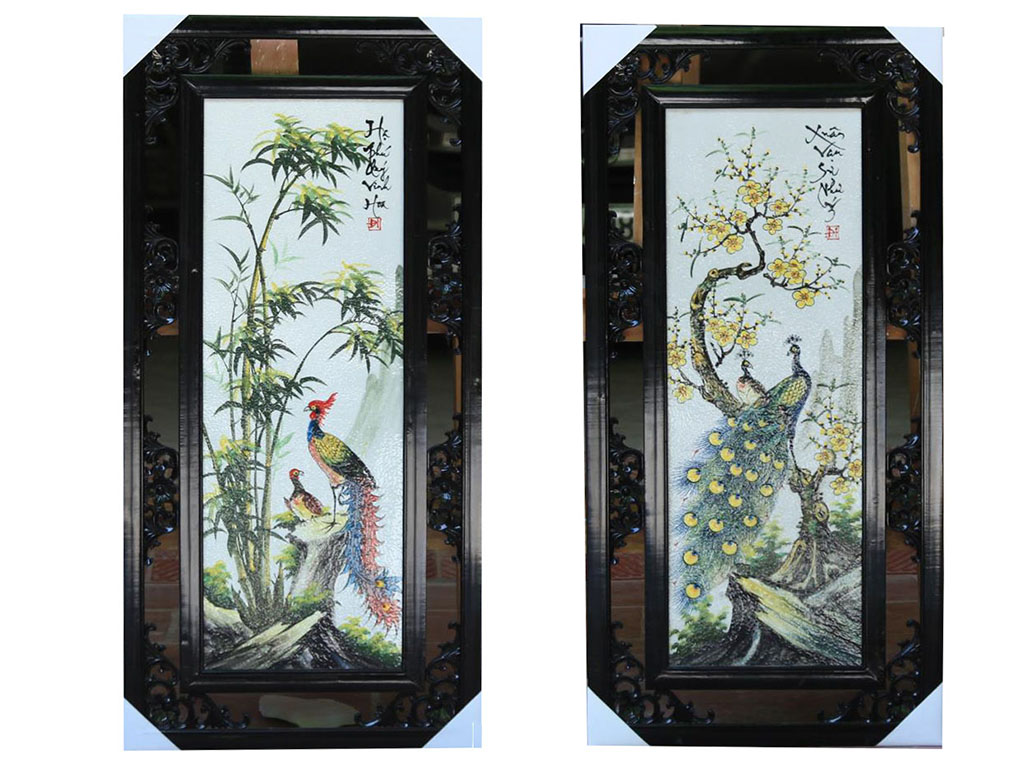 Tranh tứ quý Tùng Cúc Trúc Mai S3 vẽ tay các loài chim quý 87x43cm 3