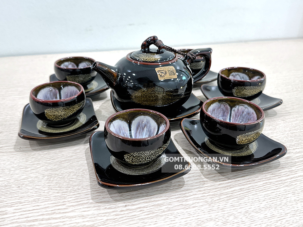 Bộ ấm chén men hỏa biến mật ong dáng quả hồng 2