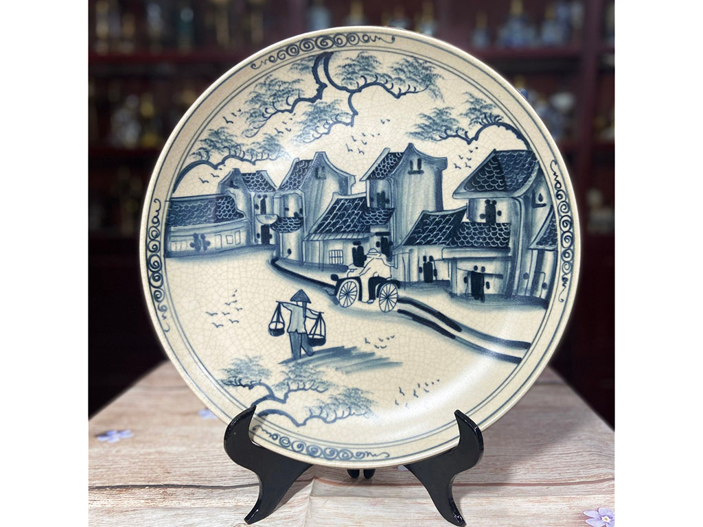 Đĩa cảnh trang trí men rạn Phố Cổ Hà Nội 35cm 1