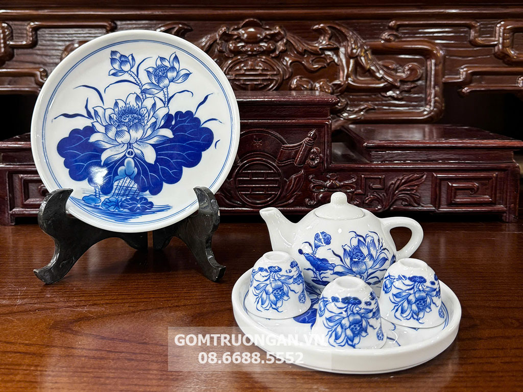 Bộ ấm chén thờ cúng Vạn Phúc Trường An 3 chén 1