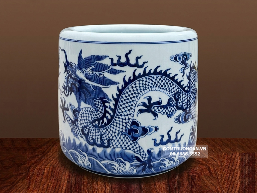 Bát hương rồng men xanh ngọc Lộc Phát 35 2