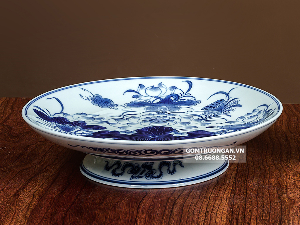 Mâm bồng men xanh ngọc Lộc Phát hoa sen 26 2