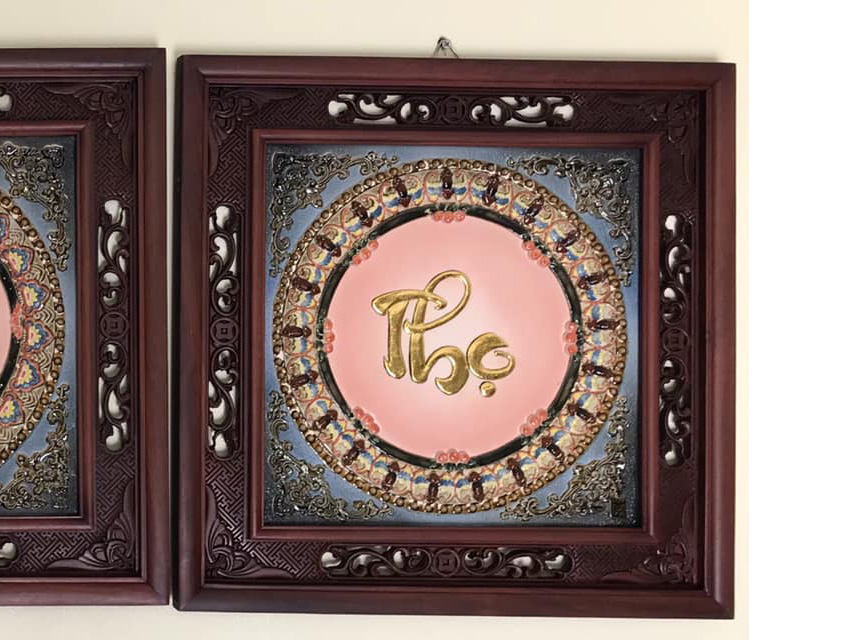 Tranh sứ chữ Phúc Lộc Thọ dát vàng 4