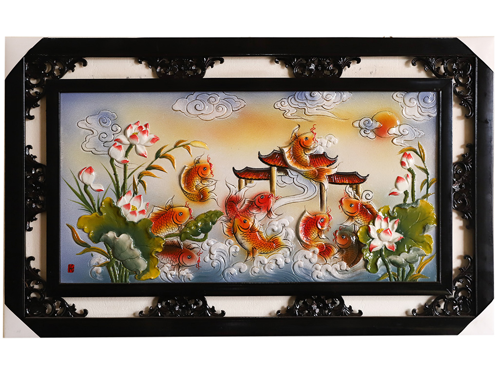 Tranh sứ cửu ngư quần hội 64cm x 98cm 1