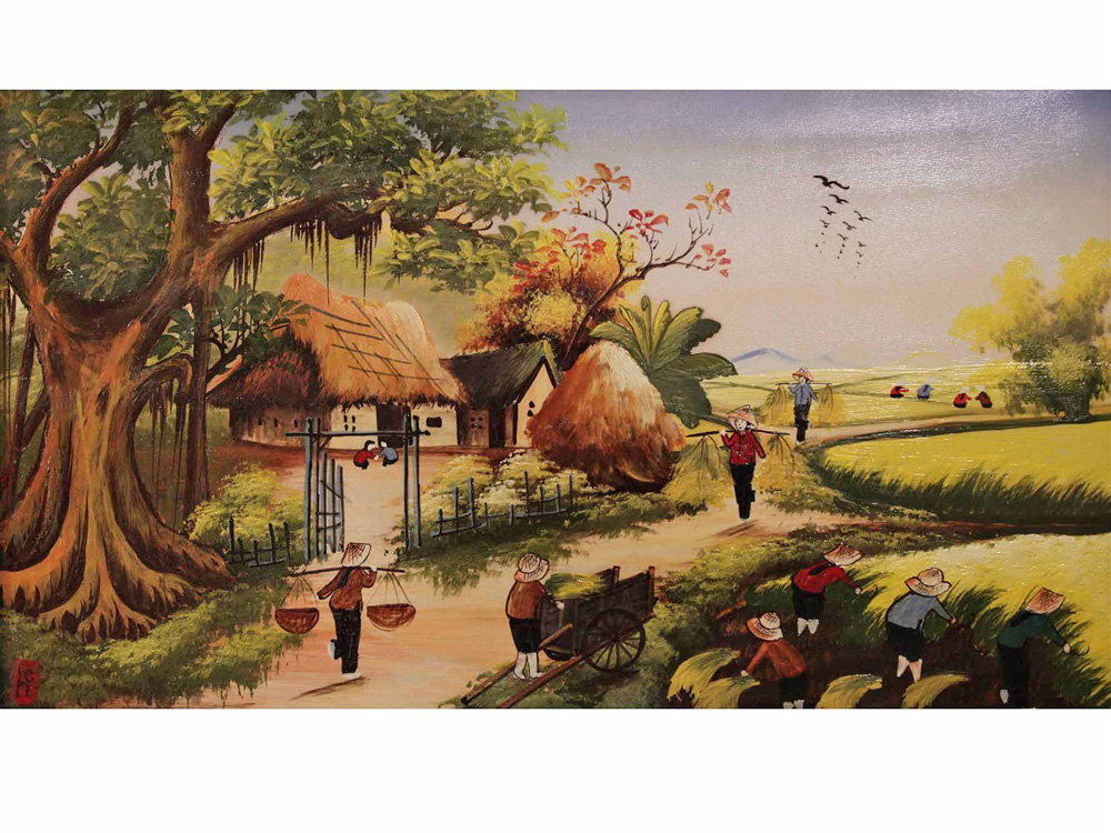 Tranh sứ Bát Tràng cảnh đồng quê 100cm x 60cm 3