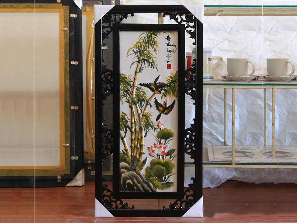 Bộ Tranh tứ quý đắp nổi cảnh Đào Trúc Cúc Tùng đắp nổi 82x42cm 4