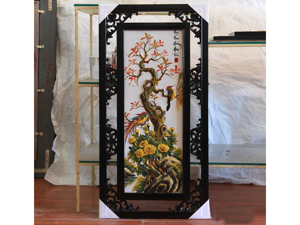 Bộ Tranh tứ quý đắp nổi cảnh Đào Trúc Cúc Tùng đắp nổi 82x42cm 5