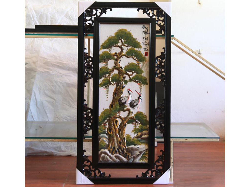 Bộ Tranh tứ quý đắp nổi cảnh Đào Trúc Cúc Tùng đắp nổi 82x42cm 6