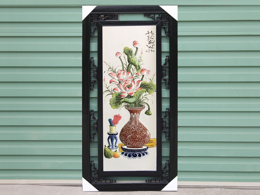 Tranh tứ quý vẽ cổ đồ đắp nổi men màu 100x50cm 4
