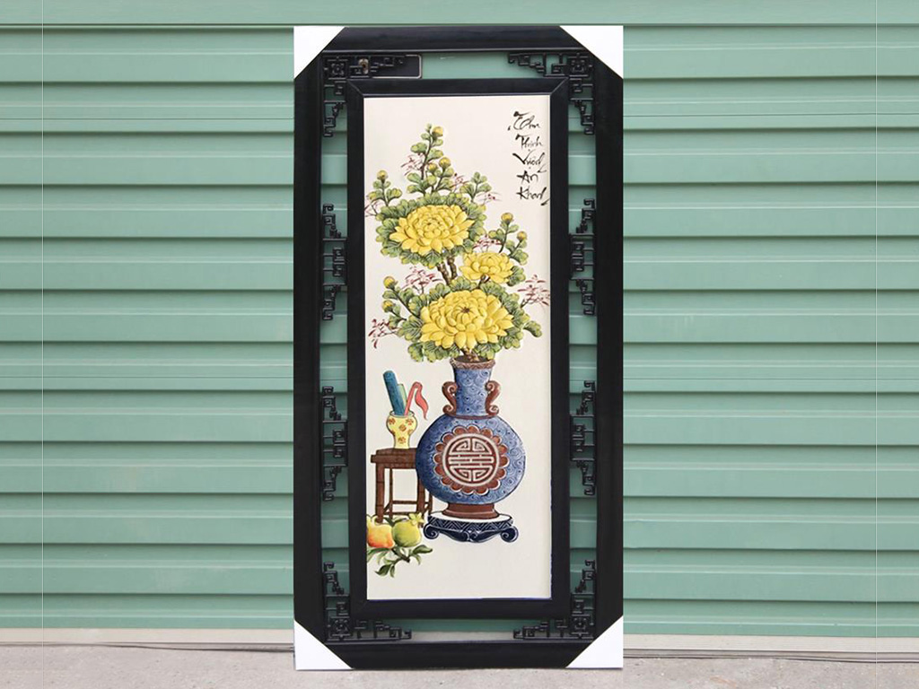 Tranh tứ quý vẽ cổ đồ đắp nổi men màu 100x50cm 5
