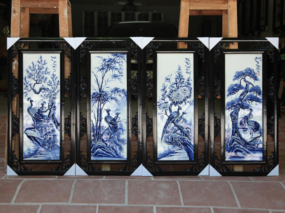 Tranh tứ quý Tùng Cúc Trúc Mai đắp nổi 87x43cm 1