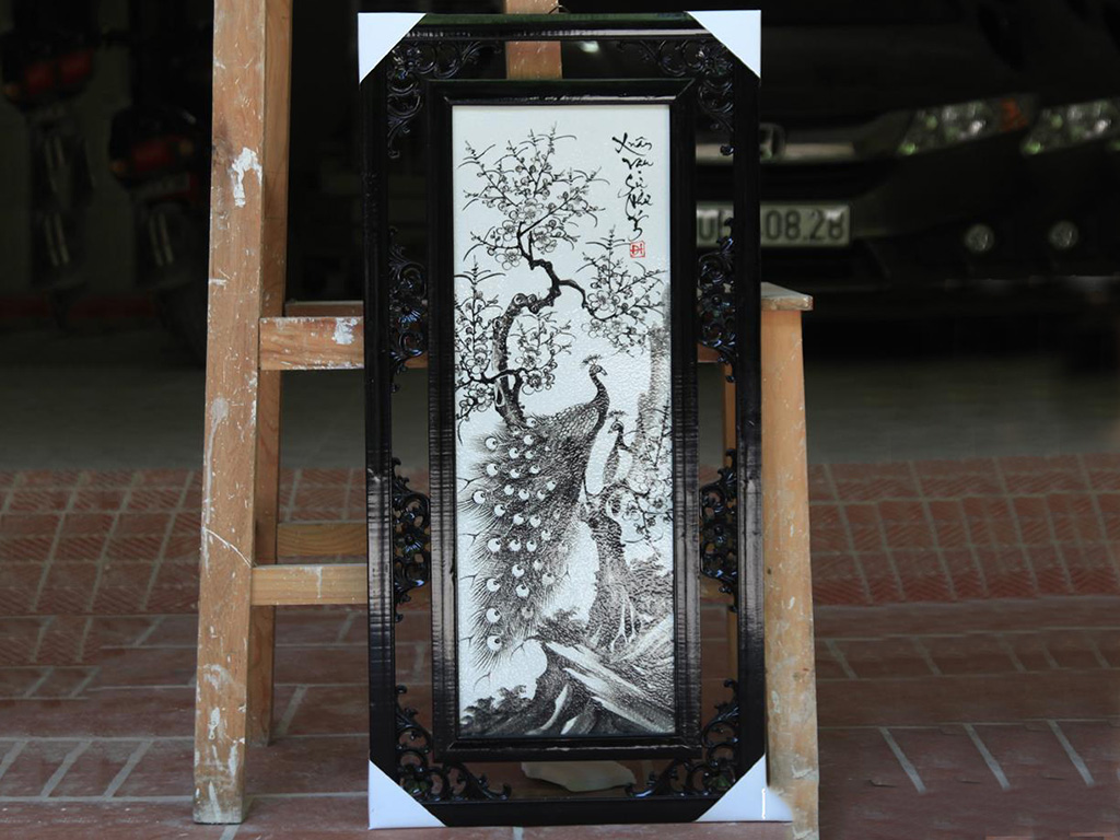 Tranh tứ quý Tùng Cúc Trúc Mai đen trắng 87x42cm 2