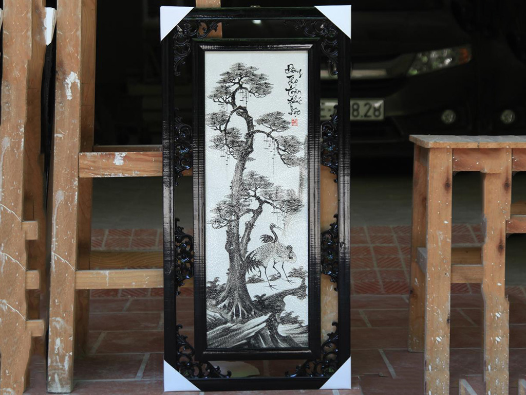 Tranh tứ quý Tùng Cúc Trúc Mai đen trắng 87x42cm 5