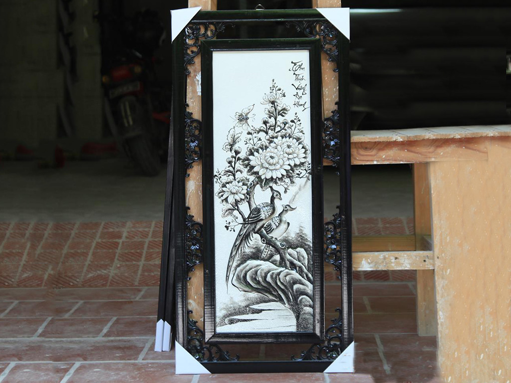 Tranh tứ quý Tùng Cúc Trúc Mai đắp nổi màu đen 87x43cm 4