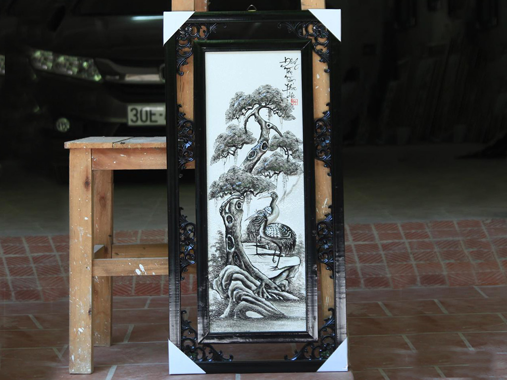 Tranh tứ quý Tùng Cúc Trúc Mai đắp nổi màu đen 87x43cm 5