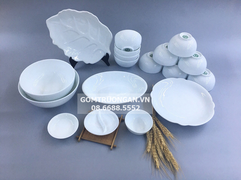 Bộ bát đĩa sứ Bát Tràng men trắng TABDT05 2