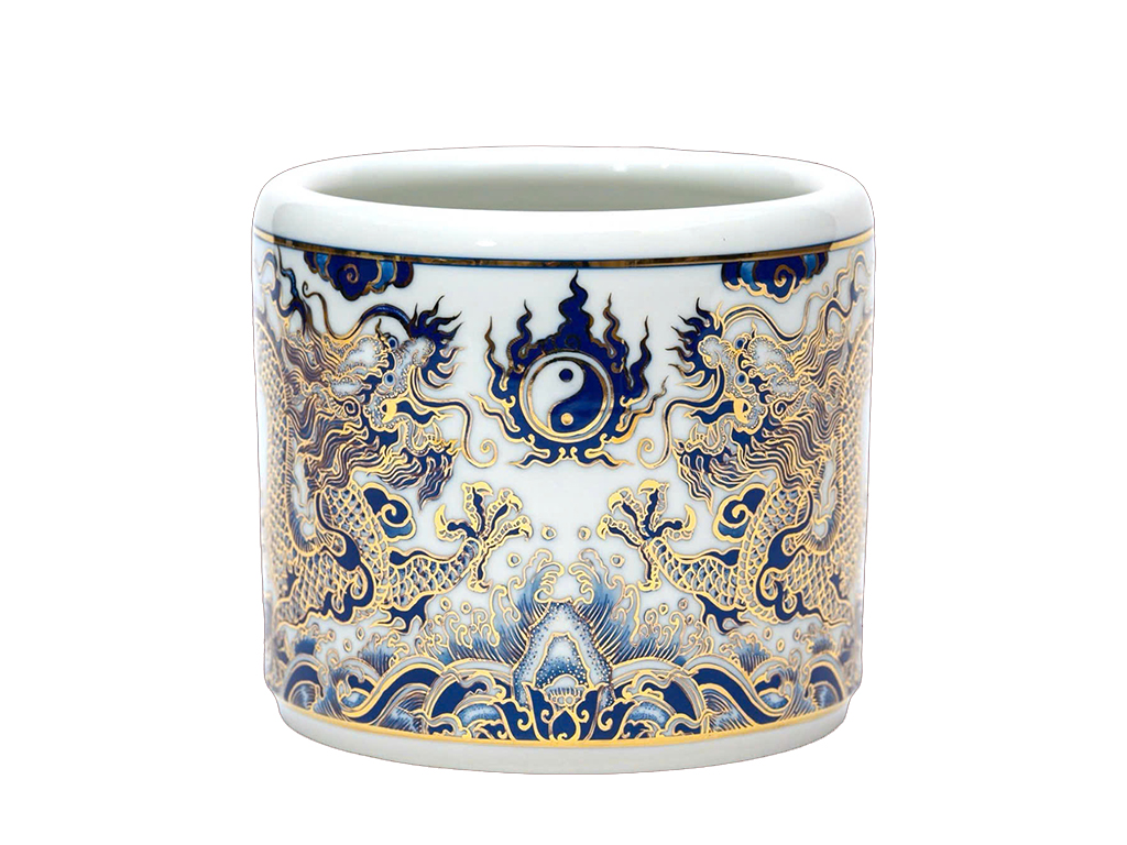 Bát hương vẽ vàng Bát Tràng rồng men lam Trường An 12cm 1