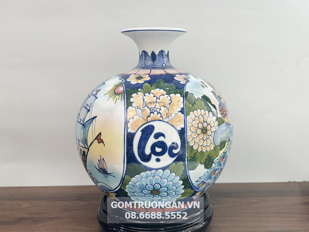 Bình hút tài lộc Thuận Buồm Xuôi Gió Phú Quý men màu 25 2