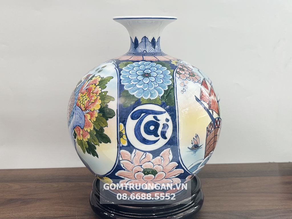 Bình hút tài lộc Thuận Buồm Xuôi Gió Phú Quý men màu 25 4