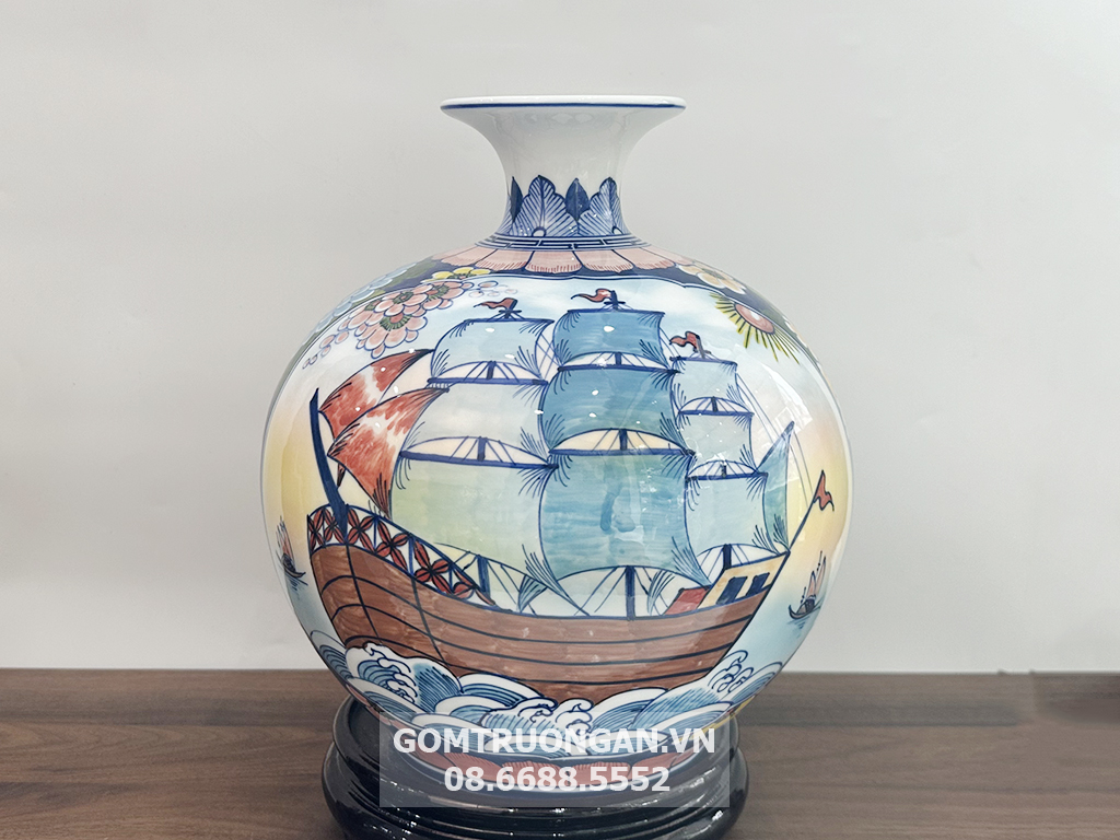 Bình hút tài lộc Thuận Buồm Xuôi Gió Phú Quý men màu 25 1