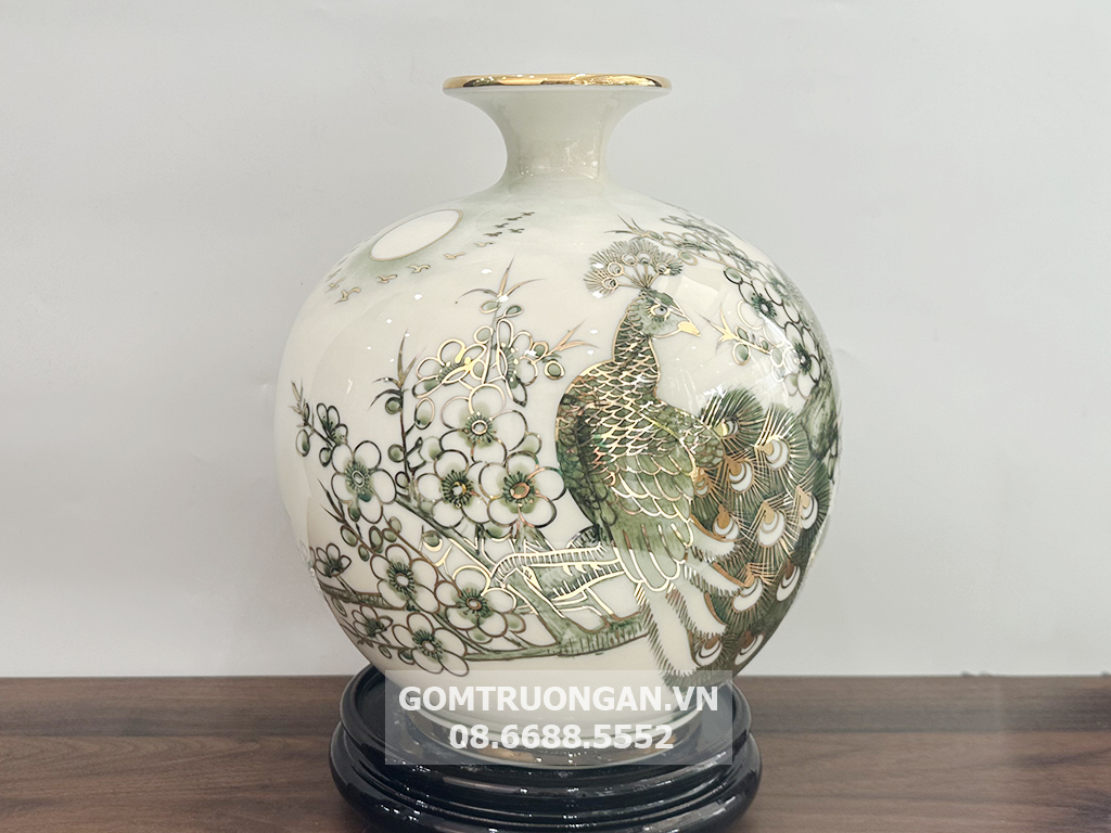 Bình hút lộc vẽ vàng Thuận Buồm Xuôi Gió Phú Quý men hoàng thổ 25cm 2