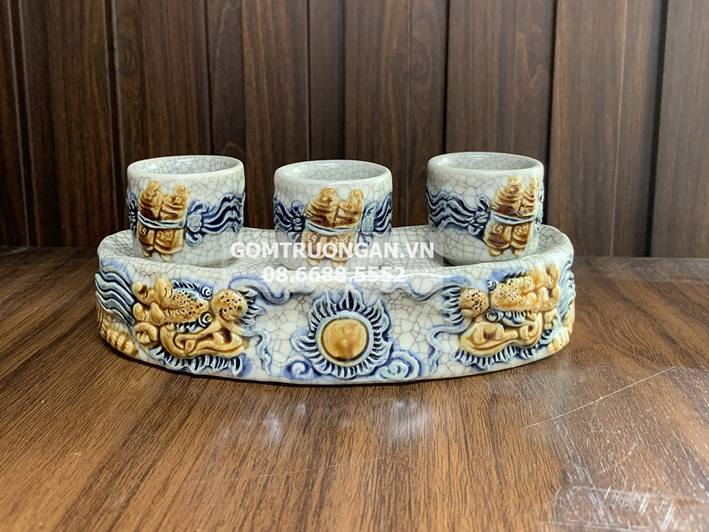 Kỷ chén cong 3 men rạn nổi rồng cao cấp Trường Xuân 1