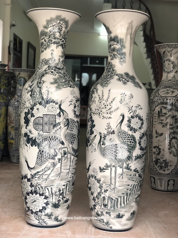 Lọ lộc b&igrave;nh B&aacute;t Tr&agrave;ng men ch&agrave;m Ngũ Ph&uacute;c vẽ kỹ 1m6