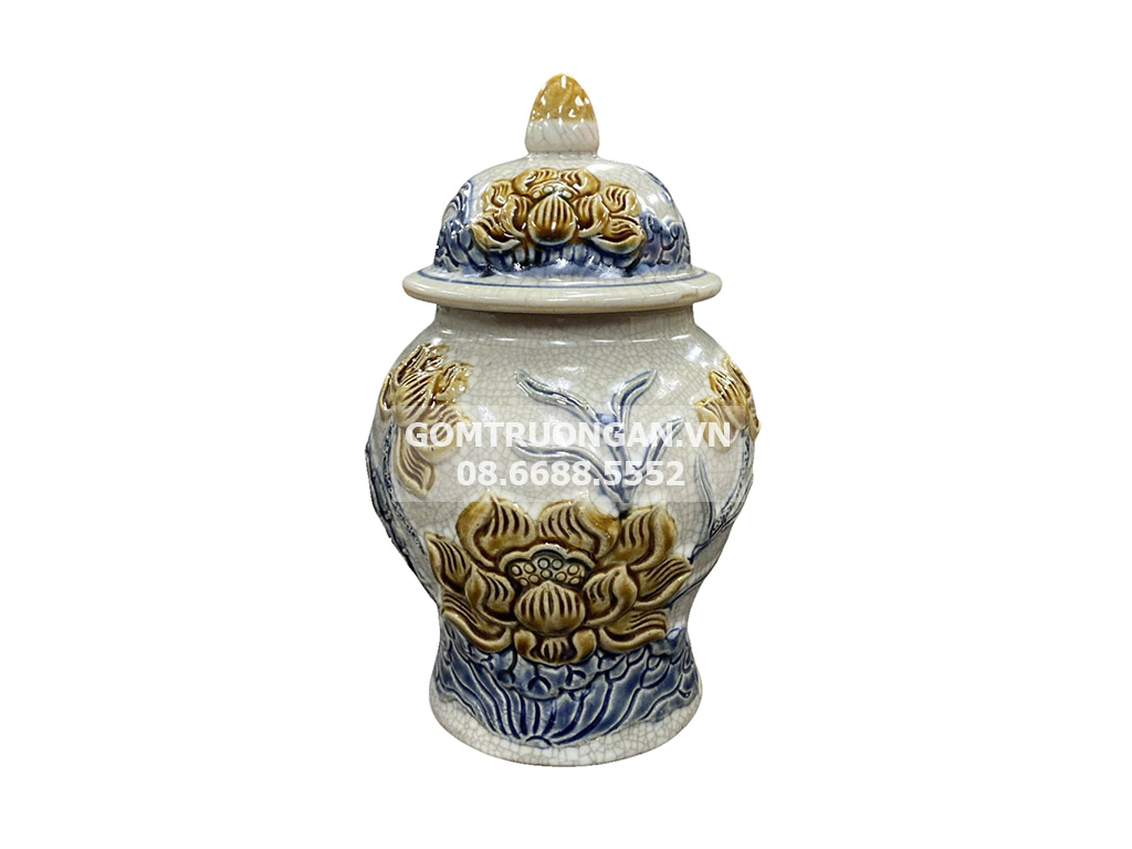 Chóe thờ men rạn nổi Hoa sen cao cấp Trường Xuân S1 1