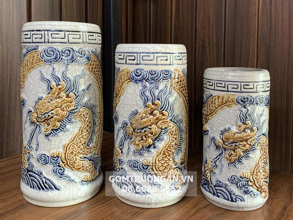 Ống hương men rạn nổi rồng cao cấp Trường Xuân S2 2