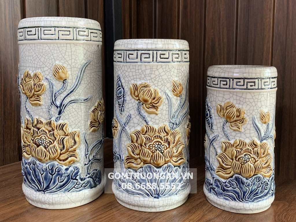 Ống hương men rạn nổi Hoa sen cao cấp Trường Xuân S2 1