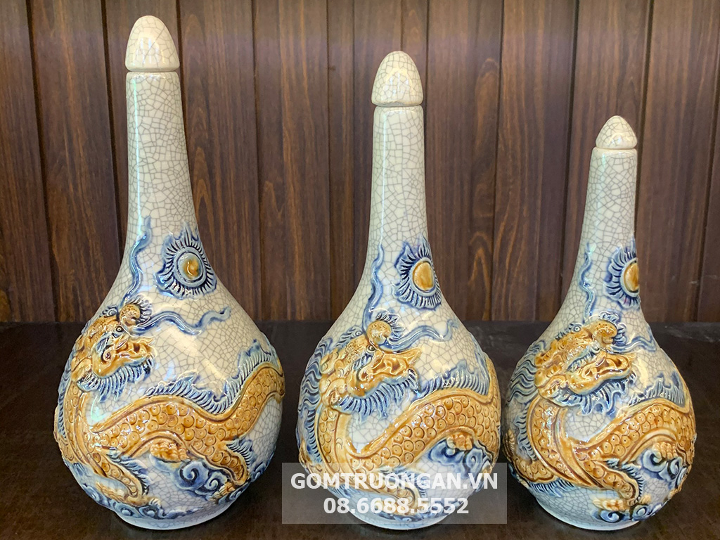 Nậm 1 bầu men rạn nổi rồng cao cấp Trường Xuân S3 1