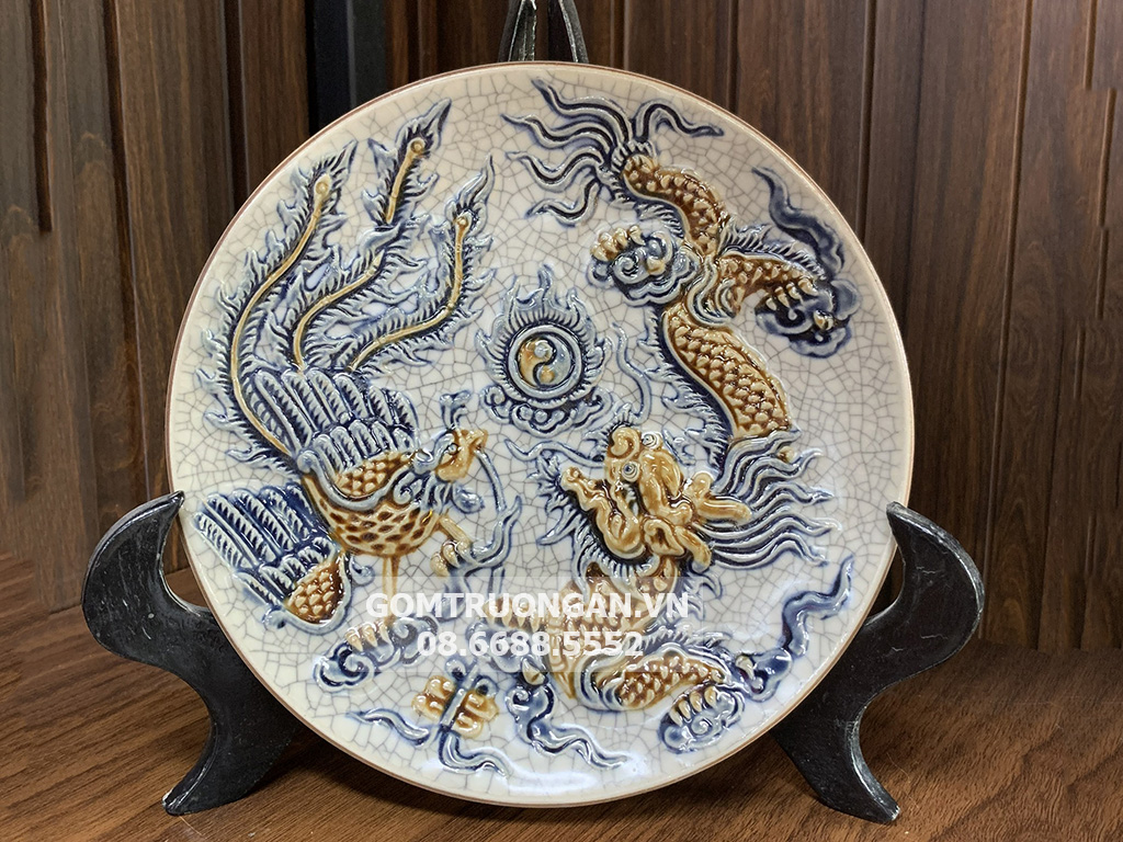 Mâm bồng men rạn nổi rồng cao cấp Trường Xuân 20cm 1