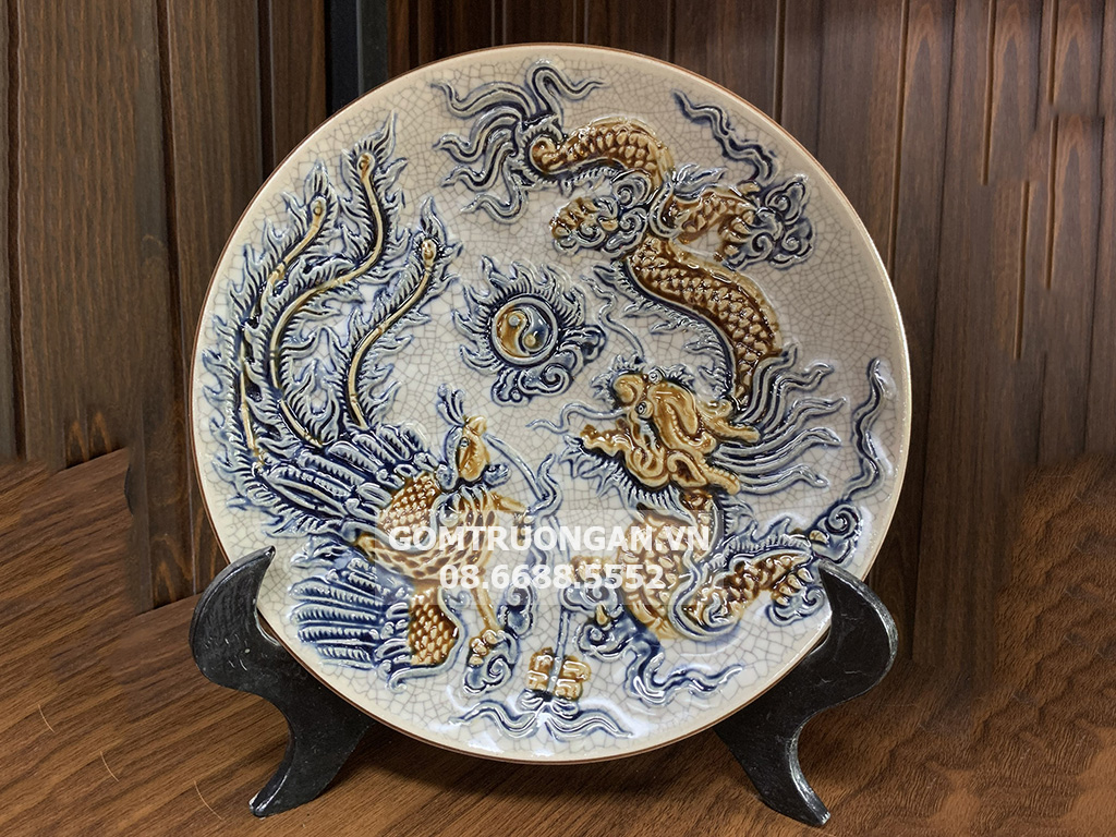 Mâm bồng men rạn nổi rồng cao cấp Trường Xuân 25cm 1