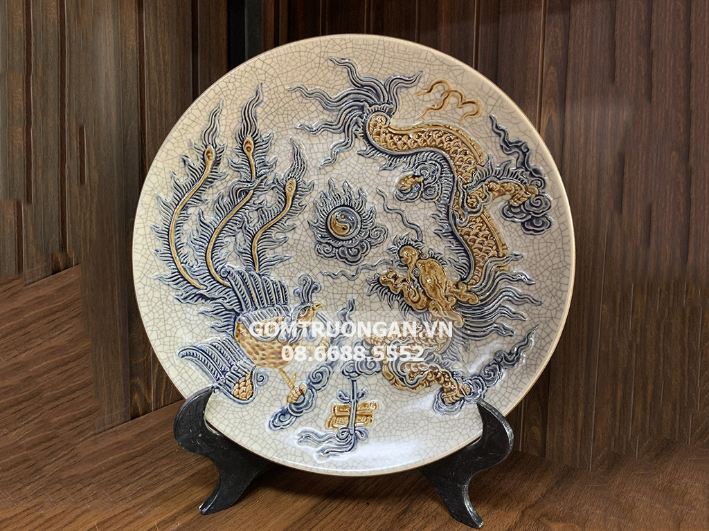 Mâm bồng men rạn nổi rồng cao cấp Trường Xuân 30cm 1
