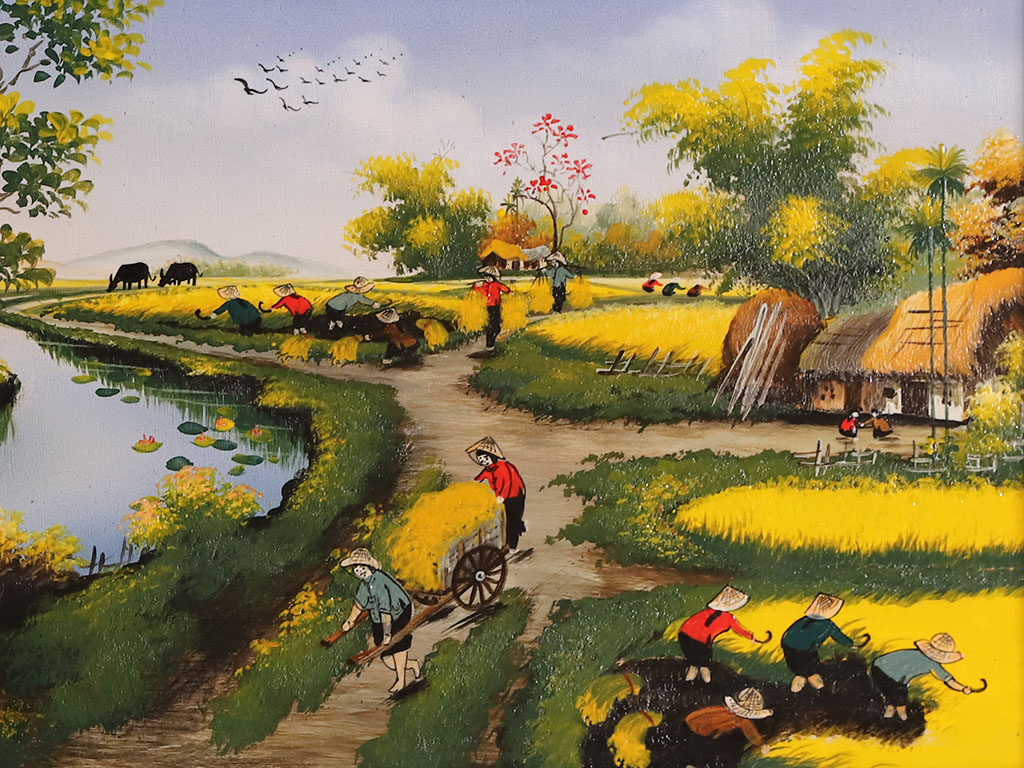 Tranh sứ bát tràng vẽ đồng quê 2 95x55cm 2